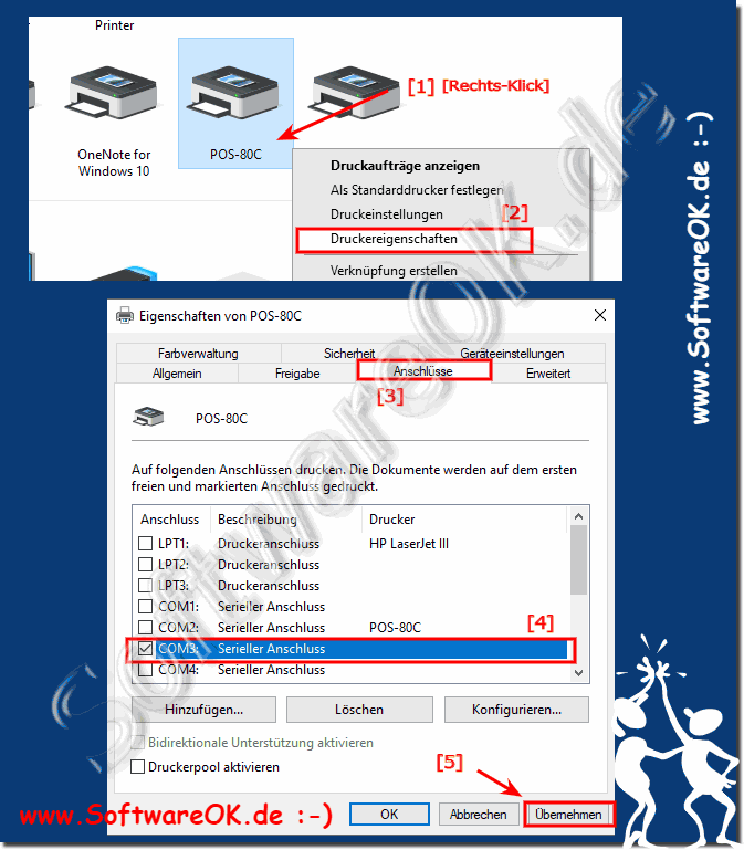 Zuweisung vom virtuellen Munbyn Druckeranschluss!