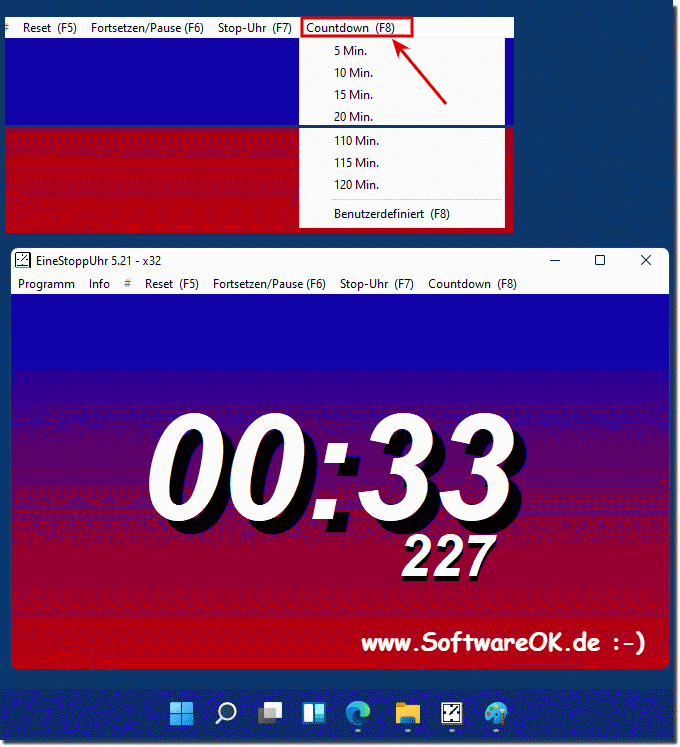 Weiterhin den Countdown in der Stoppuhr auf Windows 11 verwenden!