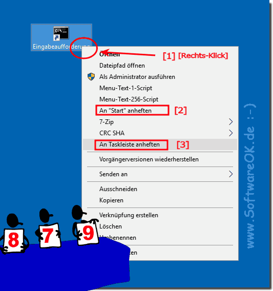 Die cmd.exe in der Taskleiste, Start, Startmen!