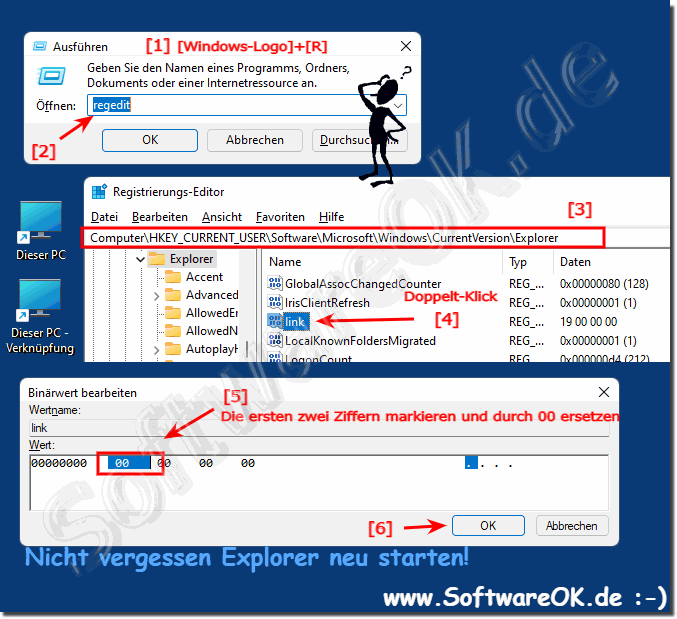 Neue Verknüpfung ohne Verknüpfung im Namen unter Windows 11, 10, ...!