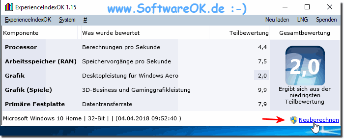 Neuberechnen des Windows Leistungsindex 10, 8.1!