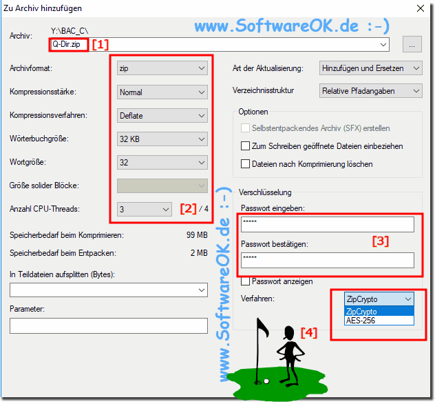 Zip Archive mit Password oder Kennwort versehen!