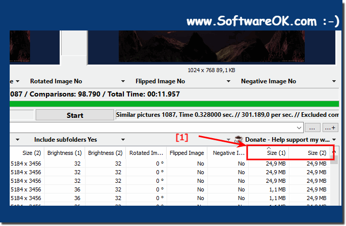 Sortierung der Duplikat der Bilder nach Gre! 