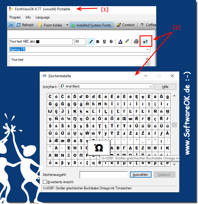 MS Windows Character Map zum Einfgen eines Sonderzeichens!