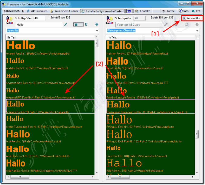 Schriftenvergleich im Font Viewer FontViewOK!