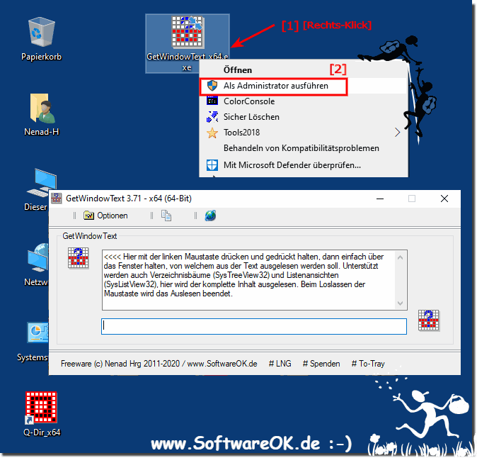 GetWindowText im Administrativen Modus Starten!