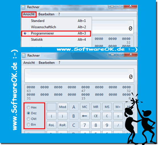 Hexadezimalziffern im Windows Taschenrechner!