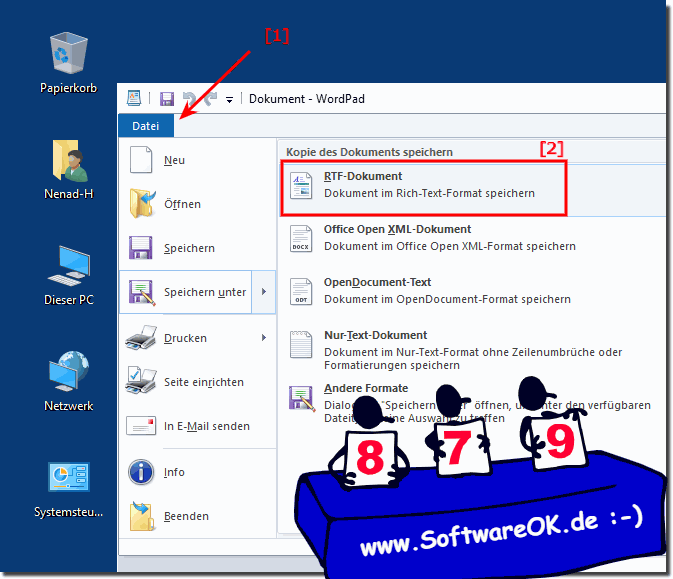 Rich Text in WordPad als RTF Dokument speichern!