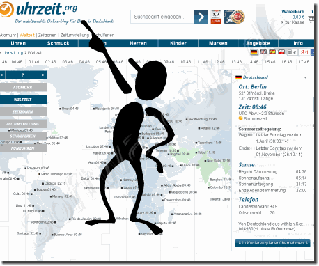 Zeitzone Karte auf Uhrzeit.org