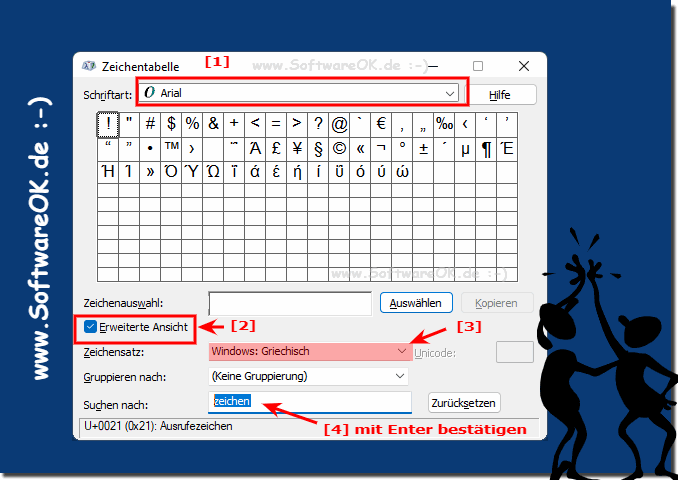 Suchen in der Zeichentabelle nach Namen!