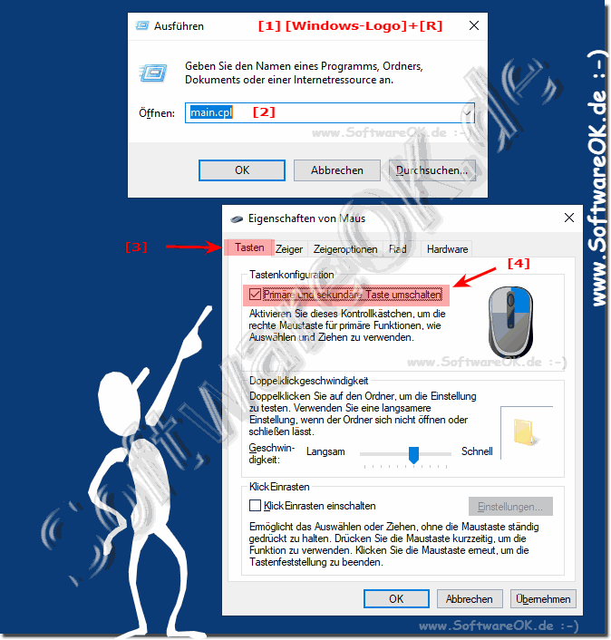 Umstellen der Linker und Rechte Maustaste auf MS Windows OS!