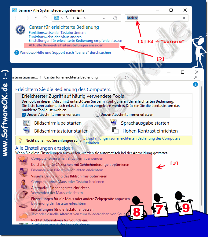 Windows Desktop OS und die Barrierefreiheit, Einstellungen!