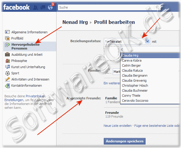 Beziehungsstatus Freunde auswaehlen bei Facebook.de