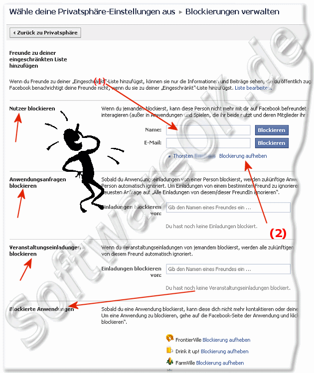 Blockierungen verwalten auf FaceBook.de