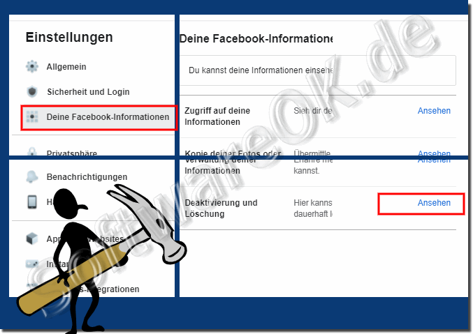 Das FaceBook.de Benutzer-Konto deaktivieren