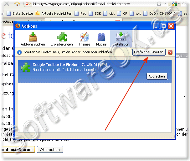 Google Toolbar fr Firefox ist installiert