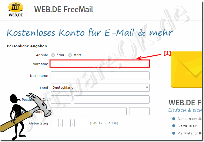 Kostenloses Konto für E-Mail und mehr bei web.de