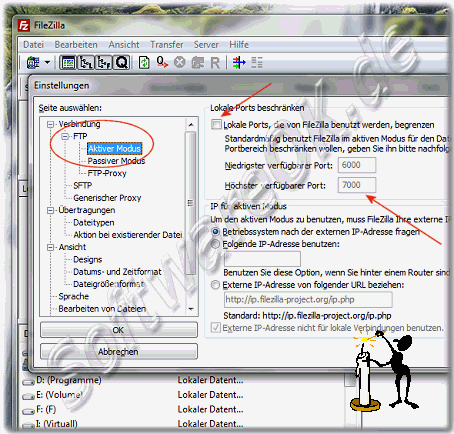 Ports fr den Aktiven-Modus im FileZilla ndern