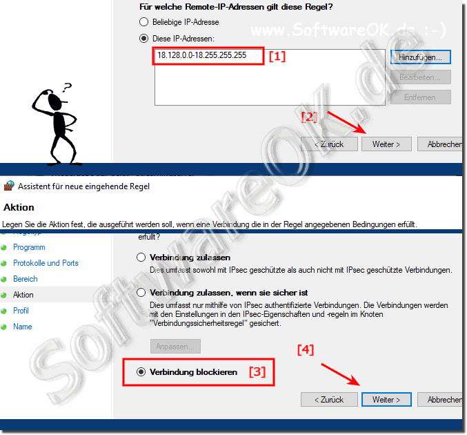 Verbindung blockieren IP-Adressen Bereich in der Windows-Firewall!