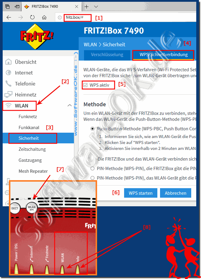 WPS bei der Fritz-Box aktivieren, verwenden, WLAN Schnellverbindung!