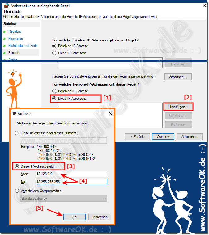 Windows-Firewall den Blockierenden IP-Adressbereich festlegen!