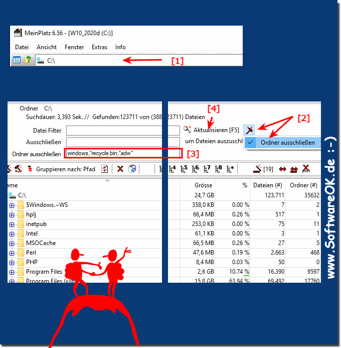 Bei der Speicherplatzanalyse Ordner ausschlieen!