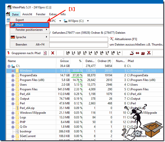 Verzeichnis Ausdruck in Mein Platz Starten!