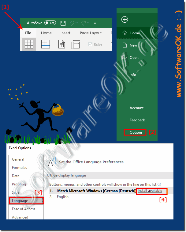 Bei MS Office 365 die Sprache ändern!