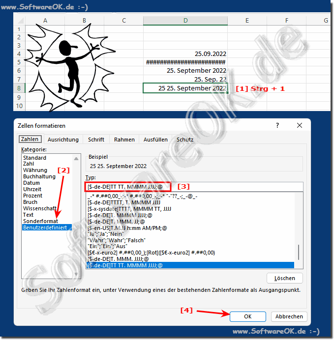 Benutzerdefiniertes eigenes Datumsformat der Zellenin Excel!