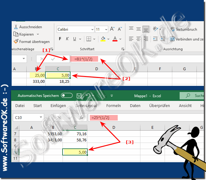 Berechnen der Quadratwurzel in Microsoft Excel!