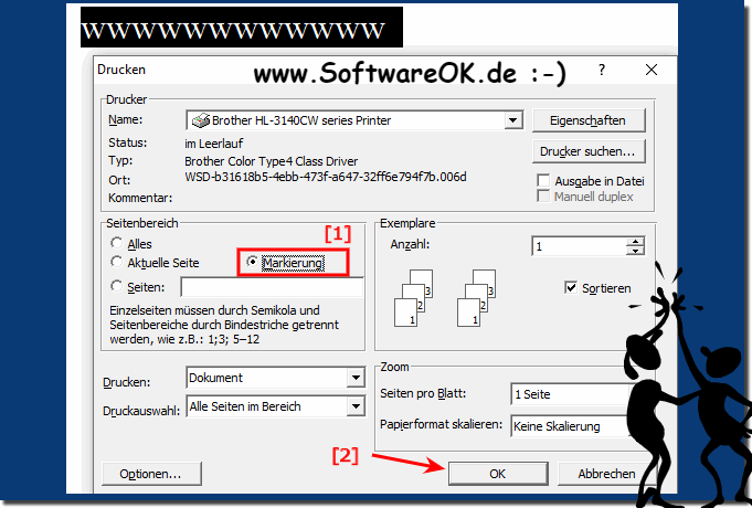 Den Abschnitt einer Seite bzw. markierten Text drucken!