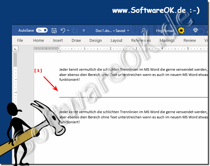 Erstellen von Unterlinien in Word auch ohne Text!