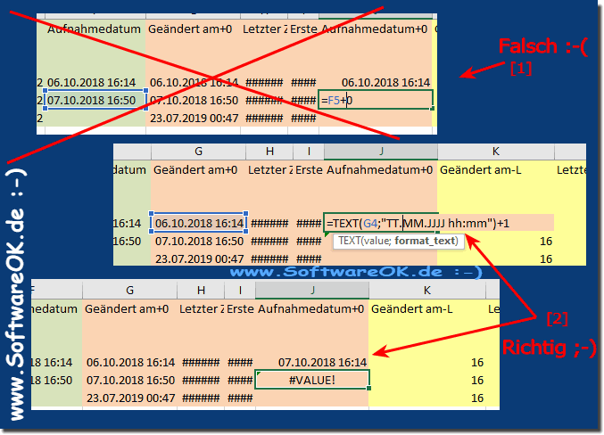 Excel Tag Uhrzeit Text behandeln und tage dazuzuaddieren!