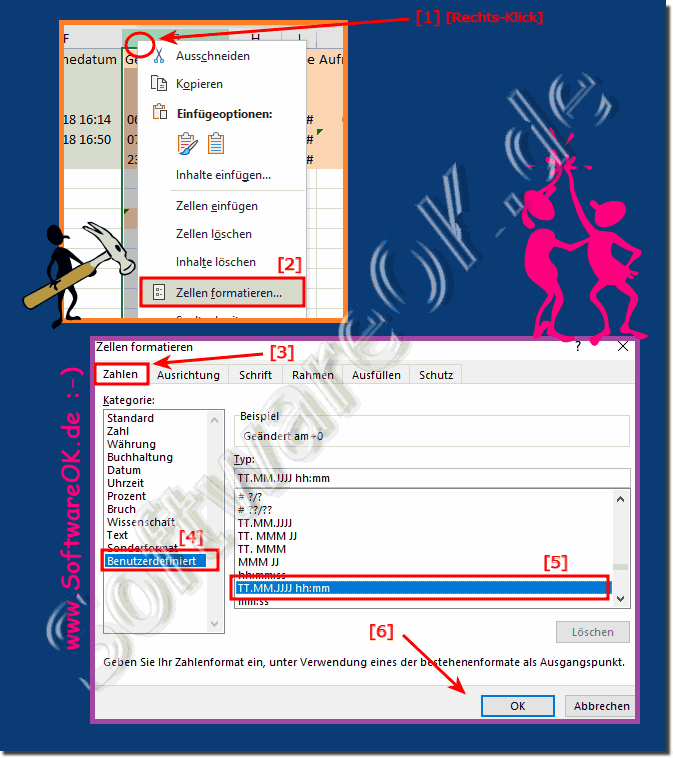 Excel Tag Uhrzeit korrektes Zeitformat fr Spalten setzen!