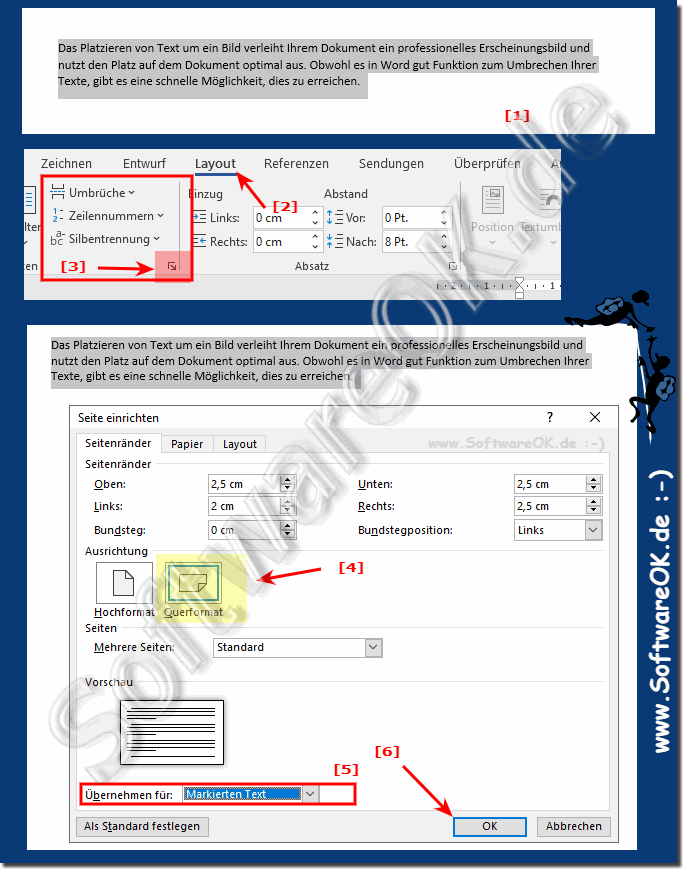 Im Word-Dokument nur eine einzelne Seite im Querformat!