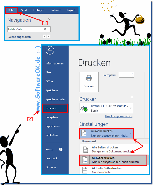 In MS Office Word nur den Markierten Text Drucken!