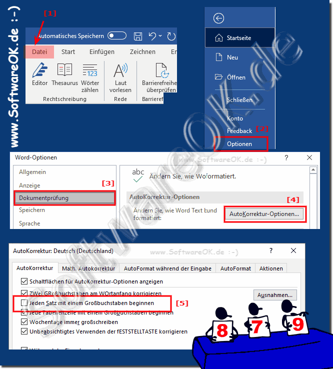 In MS Word Satz mit Grobuchstaben beginnen aktivieren / deaktivieren!