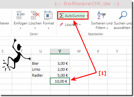 MS-Excel Euro Auto Summe Berechnen Addieren!