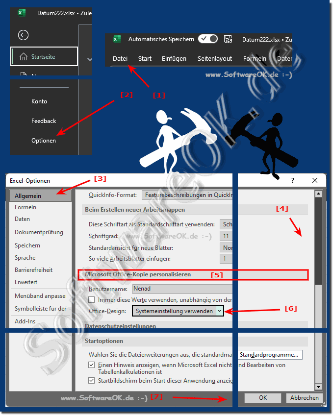 MS Word und Excel umstellen von dunkel auf hell!