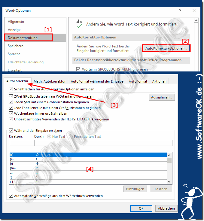 Smileys in MS Office Word, Excel abschalten, deaktivieren!