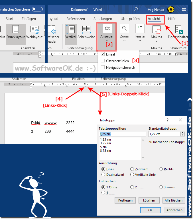 Tabstopps in MS Office Word aktivieren und nutzen!