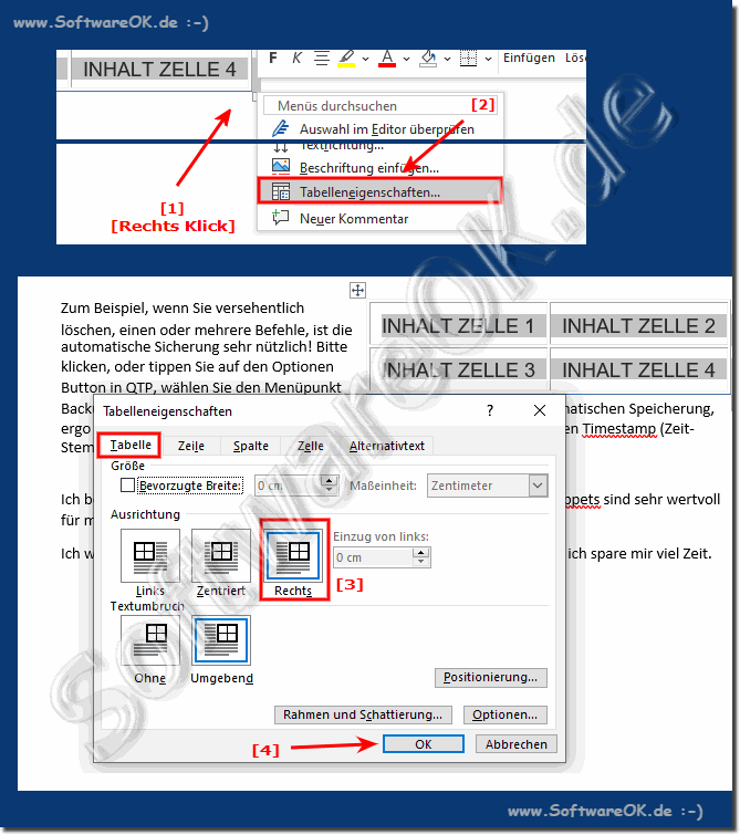 Verschieben einer Tabelle durch die Ausrichtung zum Text!