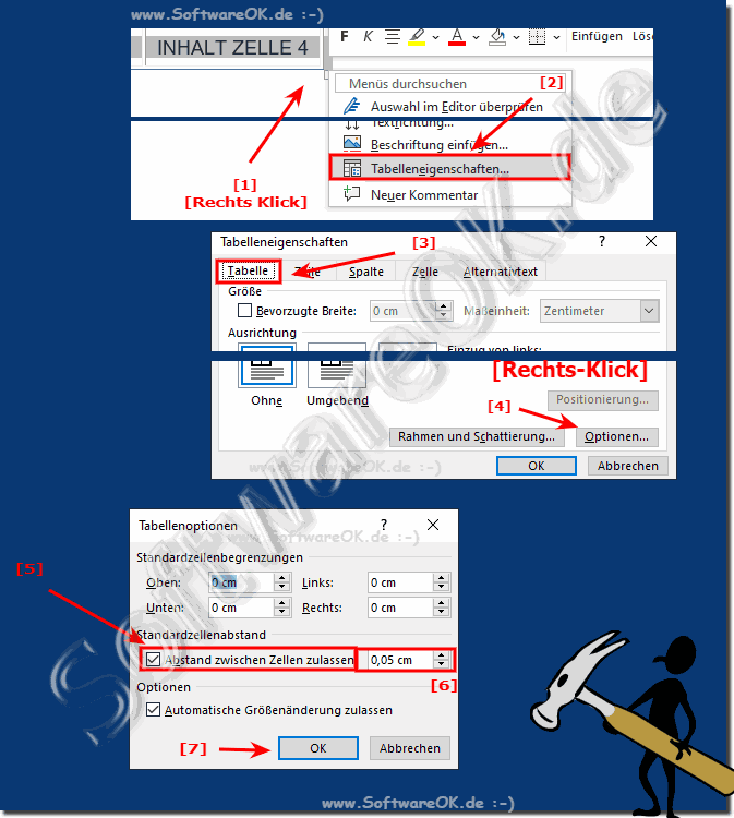 Zellenabstands in Tabelle von Microsoft Word anpassen!