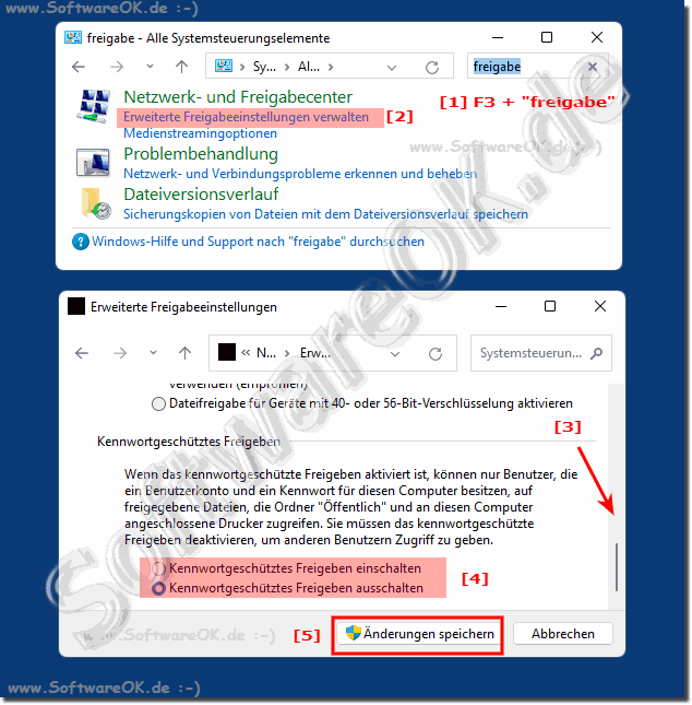 Kennwortgeschtztes Freigeben aktivieren / deaktivieren!