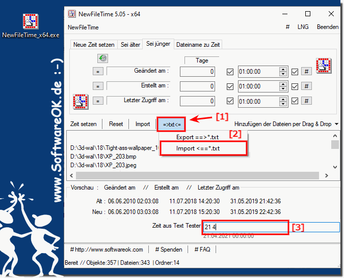 NewFileTime Zeit aus Text Tester!
