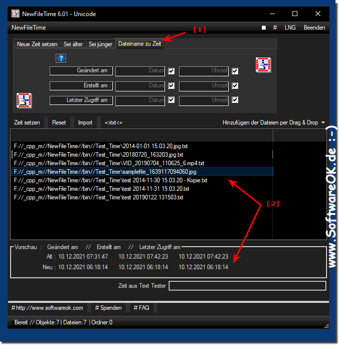 ber Unix Zeit im Datei Name Dateizeit Setzen!