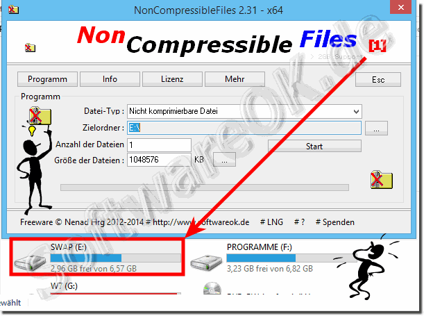 Einschränkungen bei der Dateigröße von nicht komprimierbaren Datei!