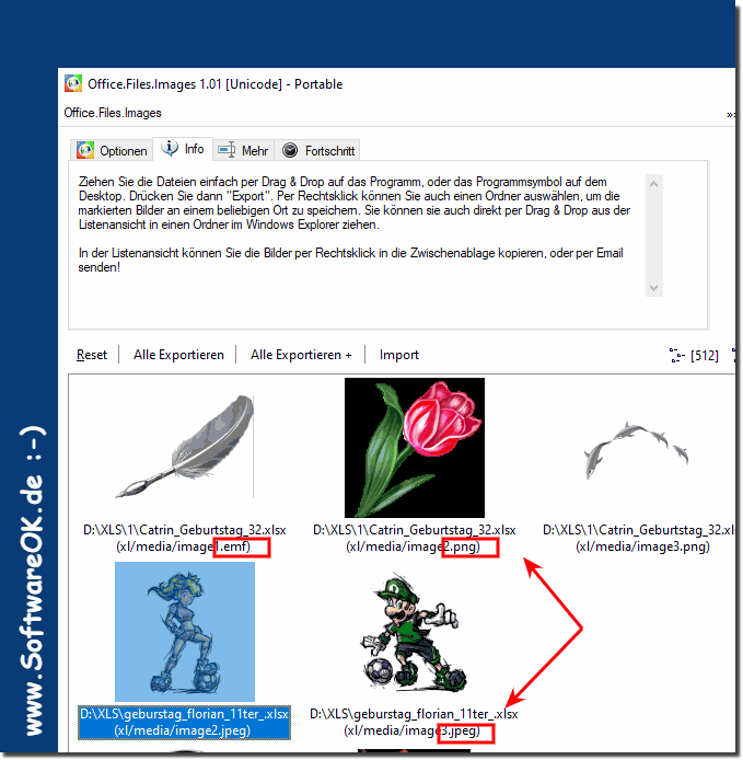 Auslesen der Bilder ohne Probleme mit verschiedenen Bildformaten!