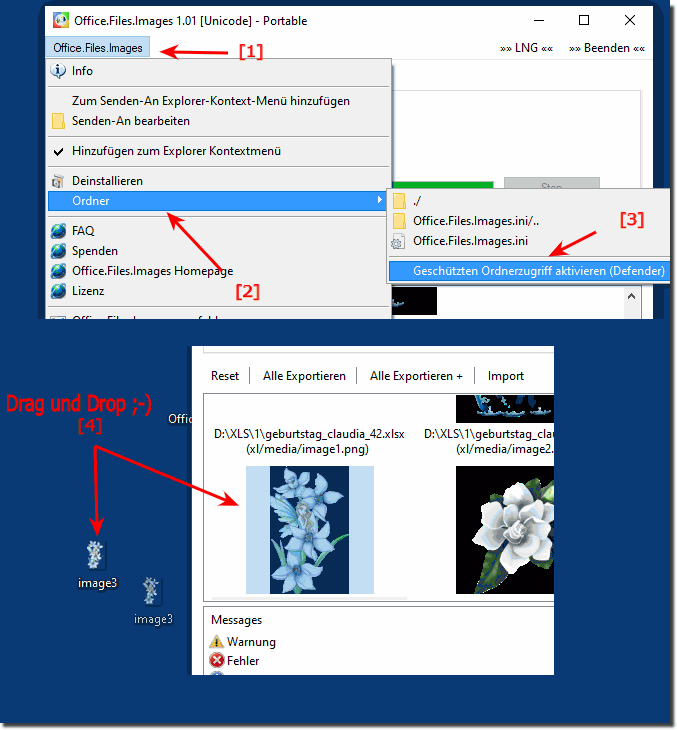 Bilder aus den Office Dokumenten einfach am MS Desktop ablegen!