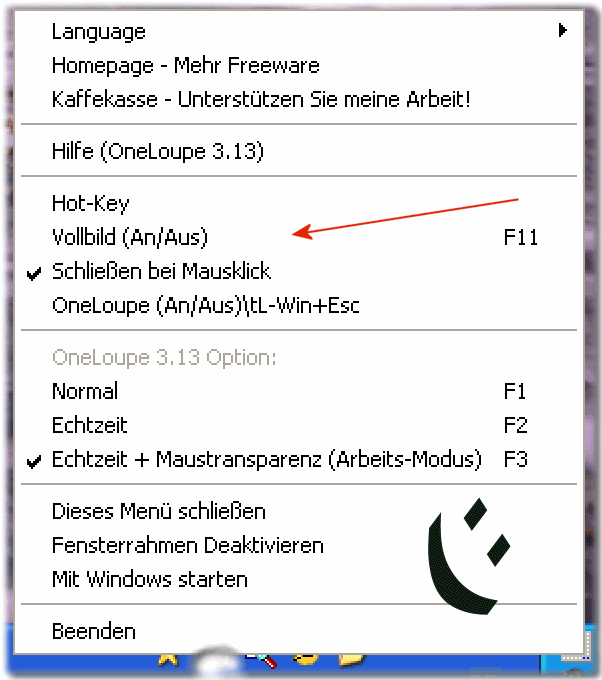 Vollbildfunktion in der Bildschirmlupe unter Windows-XP